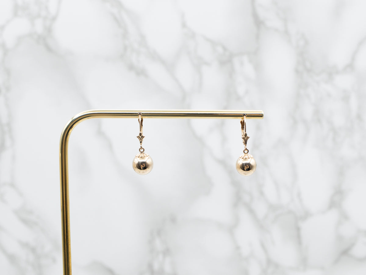 Polished Gold Ball Drop Earrings