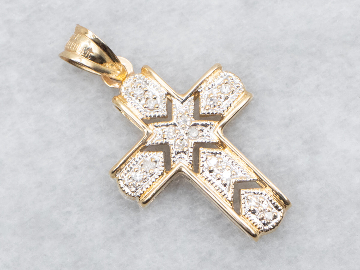 Two Tone Gold Diamond Cross Pendant