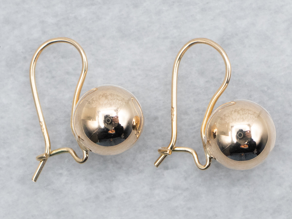 Polished Gold Ball Drop Earrings