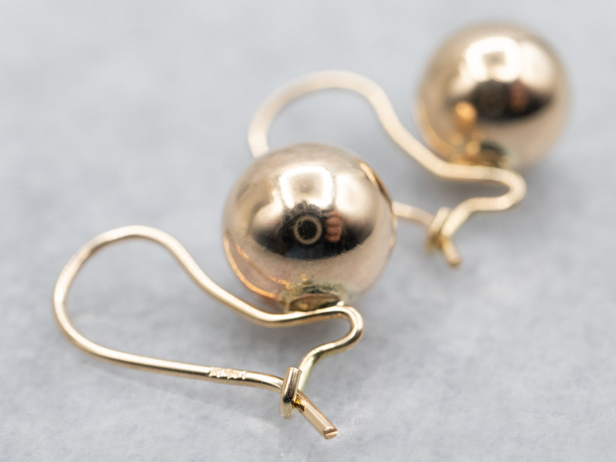 Polished Gold Ball Drop Earrings