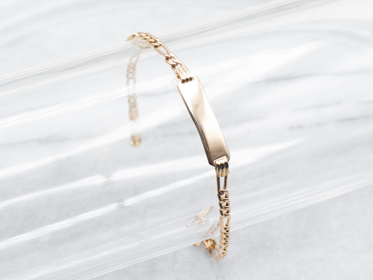 Gold Engravable ID Figaro Chain-Link Bracelet