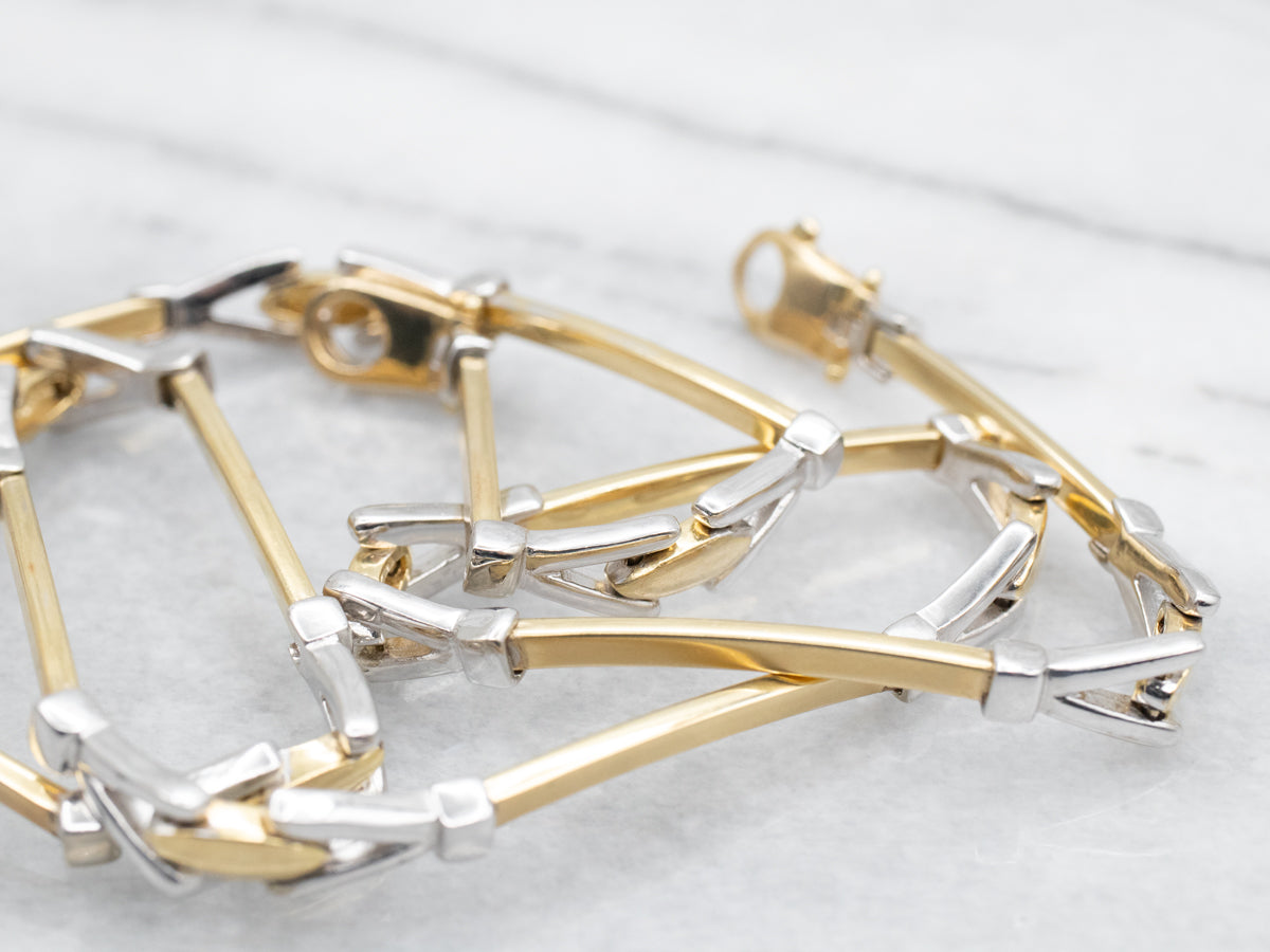 Modern Two Tone Gold Y-Link Necklace