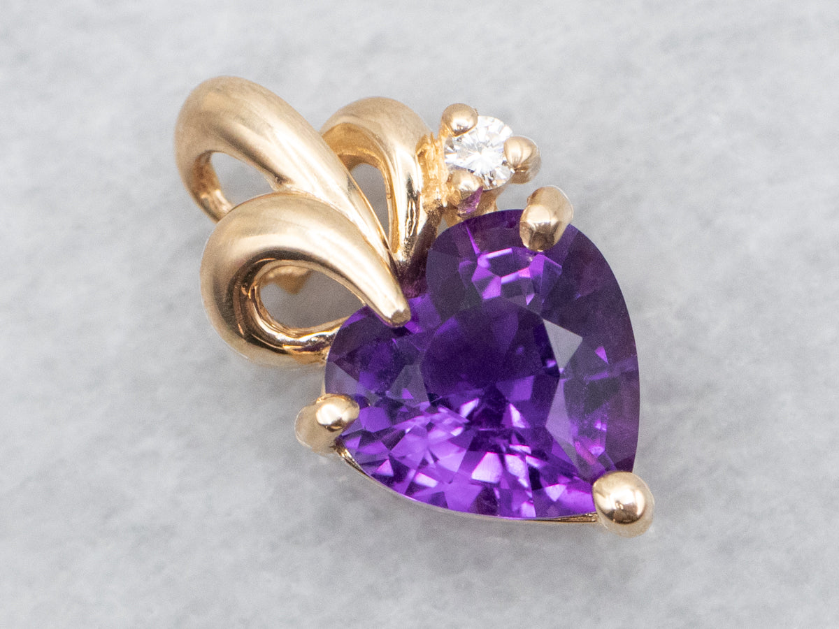 Heart Shaped Amethyst and Diamond Pendant