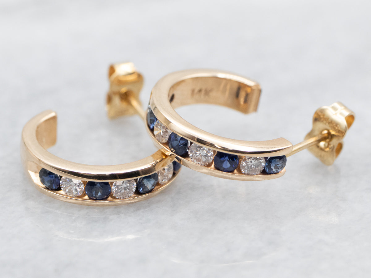 Channel Set Sapphire and Diamond Hoop Earrings