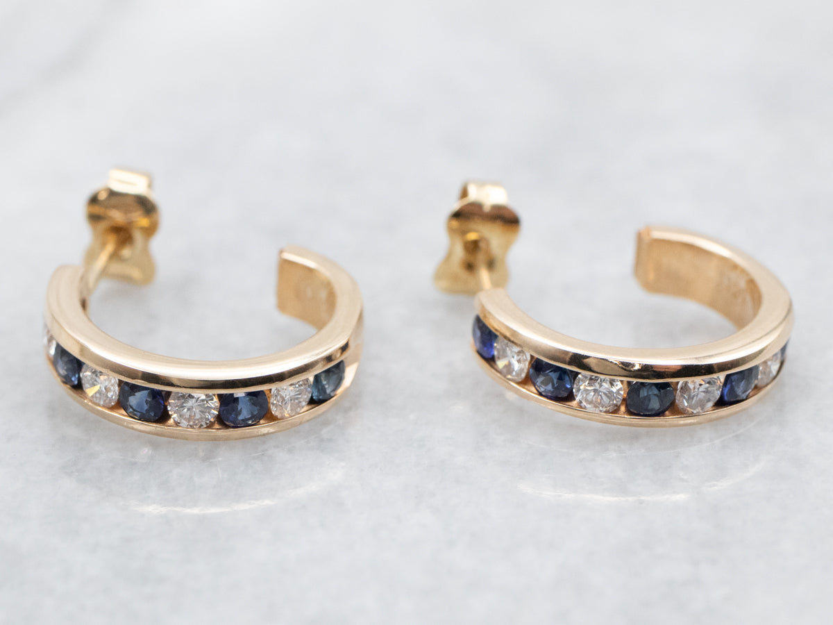 Channel Set Sapphire and Diamond Hoop Earrings