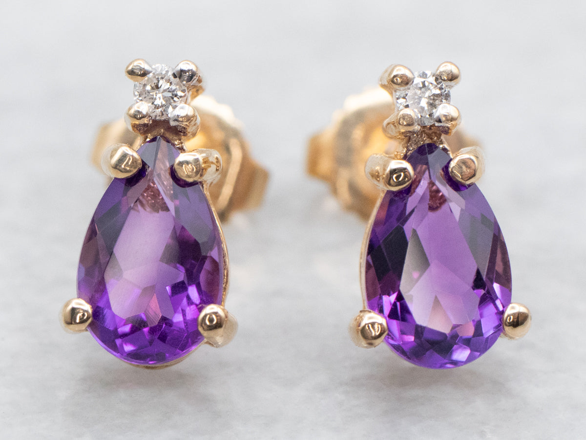 Amethyst and Diamond Stud Earrings