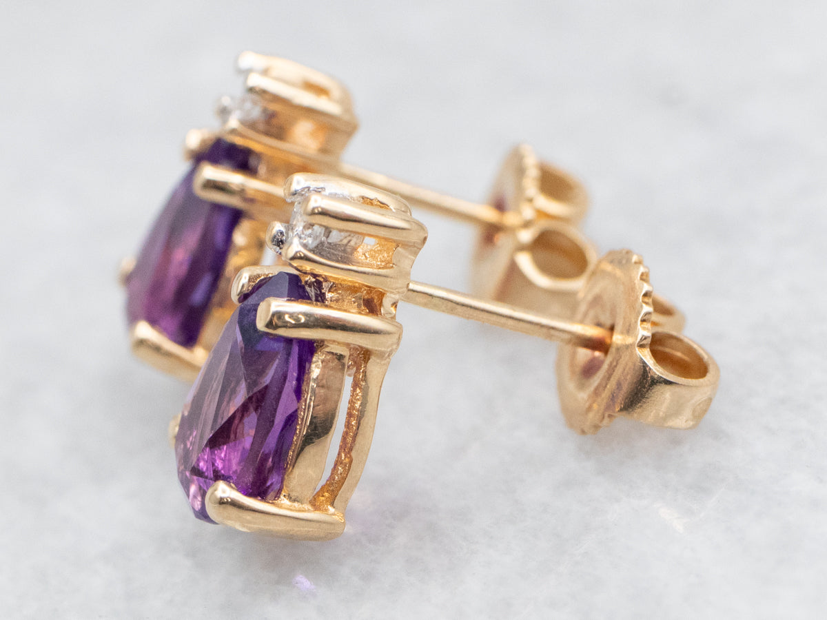 Amethyst and Diamond Stud Earrings