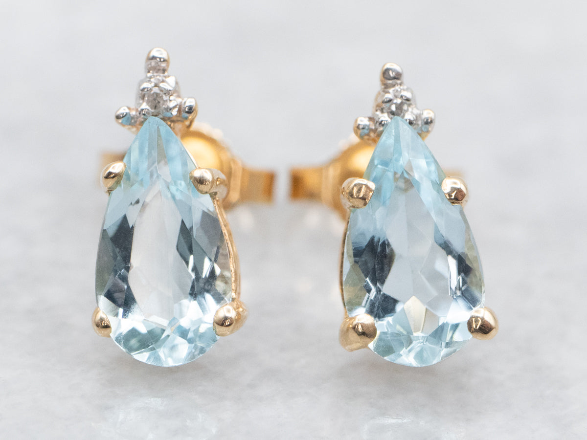 Aquamarine and Diamond Stud Earrings