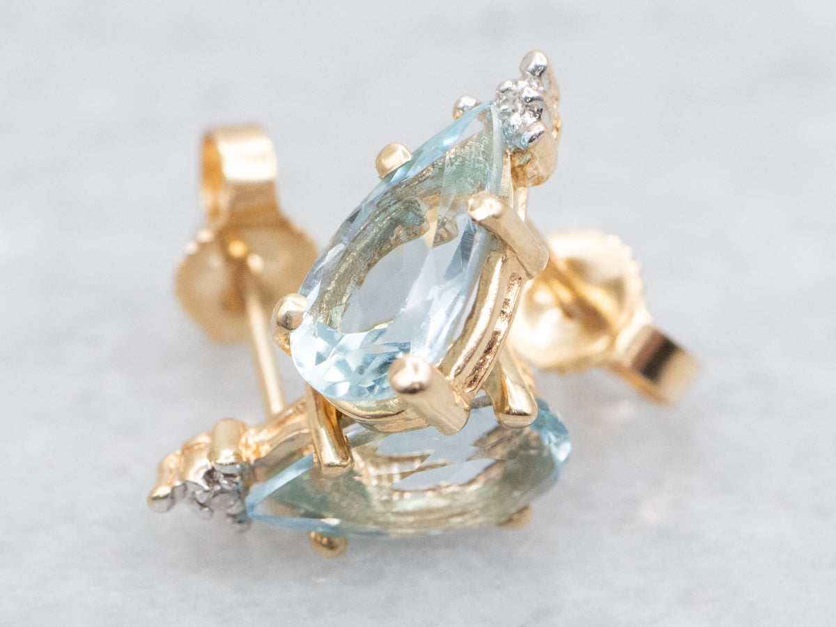 Aquamarine and Diamond Stud Earrings