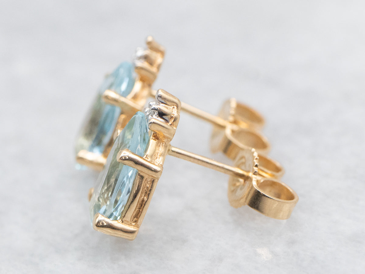 Aquamarine and Diamond Stud Earrings