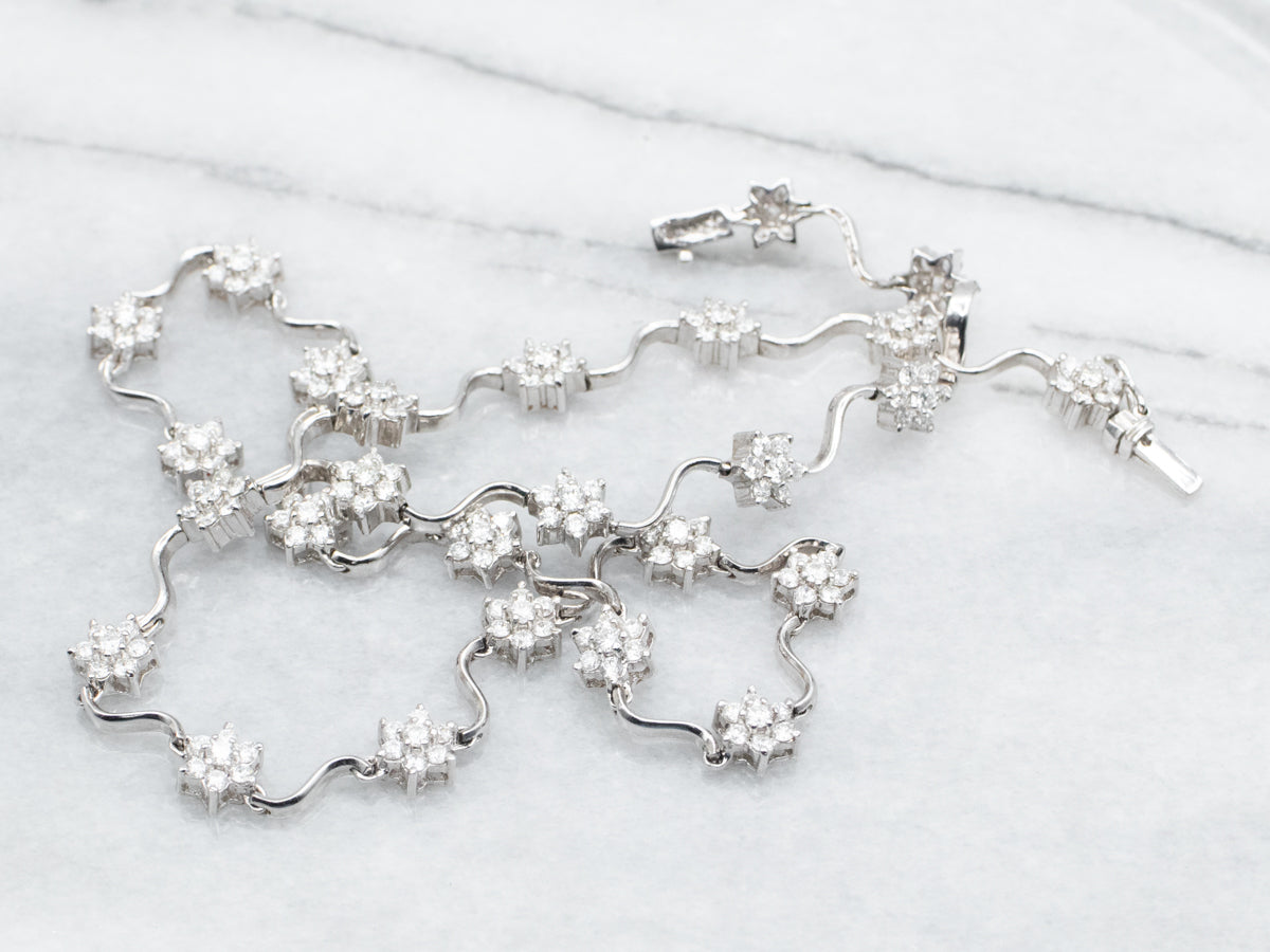 Swirling Diamond Flower Link Necklace