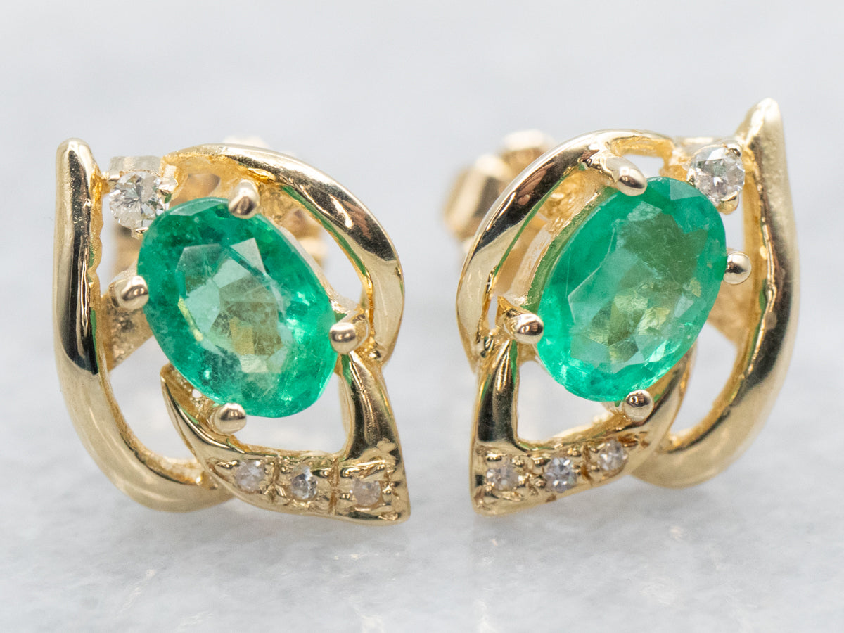 Emerald and Diamond Stud Earrings