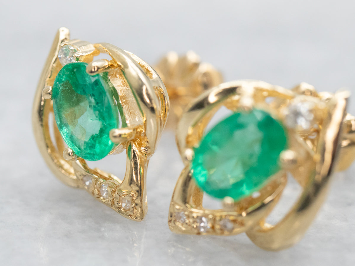 Emerald and Diamond Stud Earrings