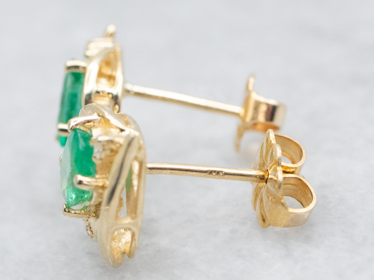 Emerald and Diamond Stud Earrings