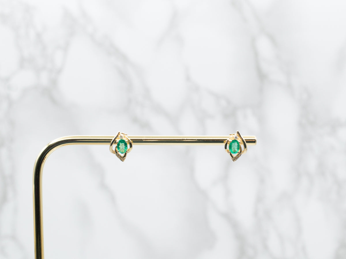 Emerald and Diamond Stud Earrings