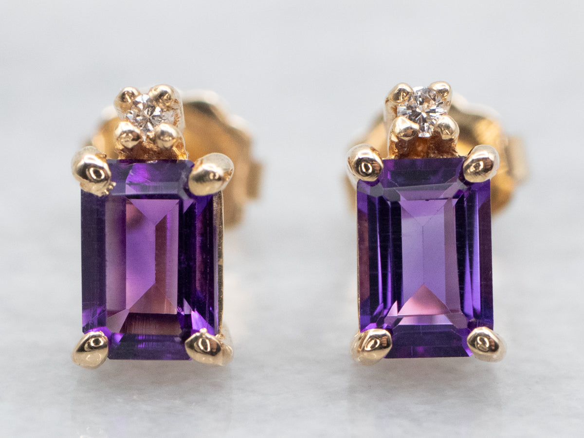 Pretty Amethyst and Diamond Stud Earrings