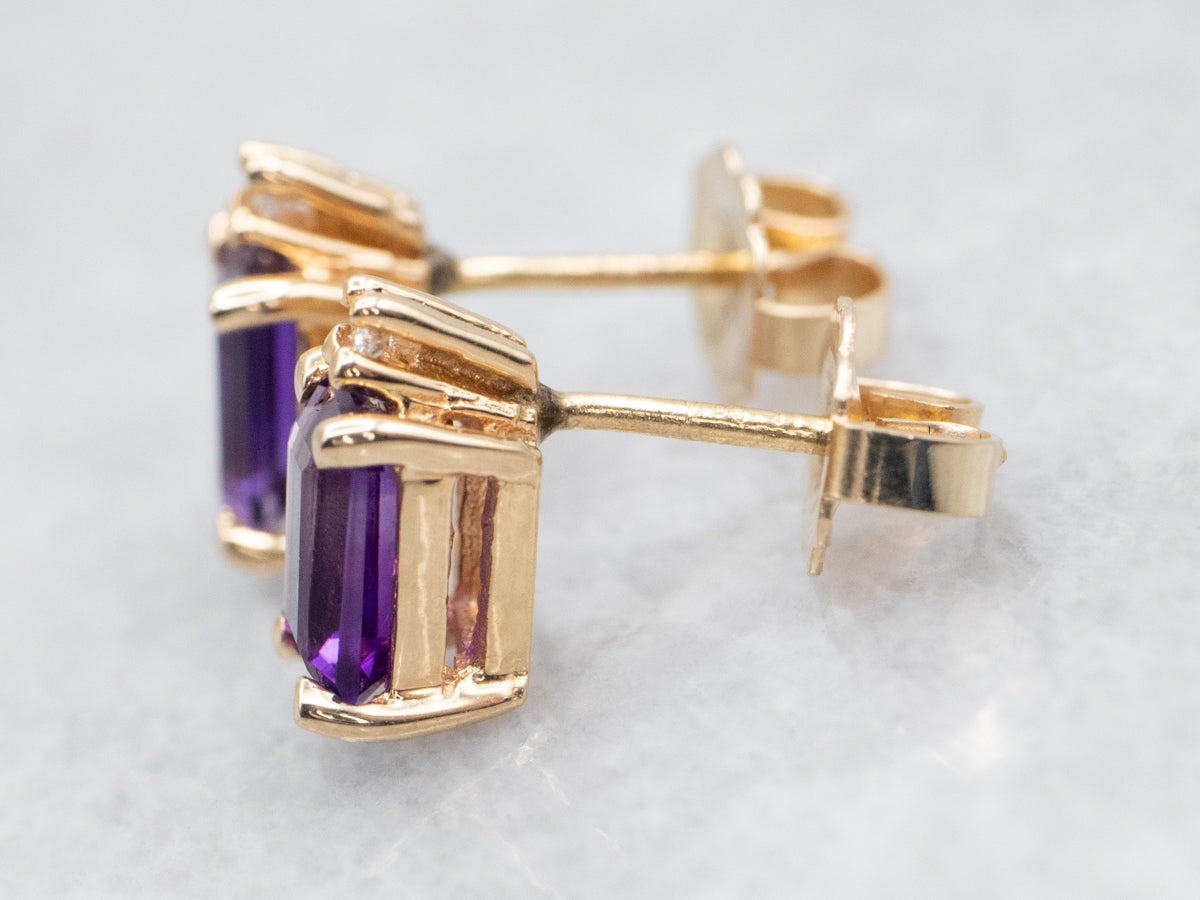 Pretty Amethyst and Diamond Stud Earrings