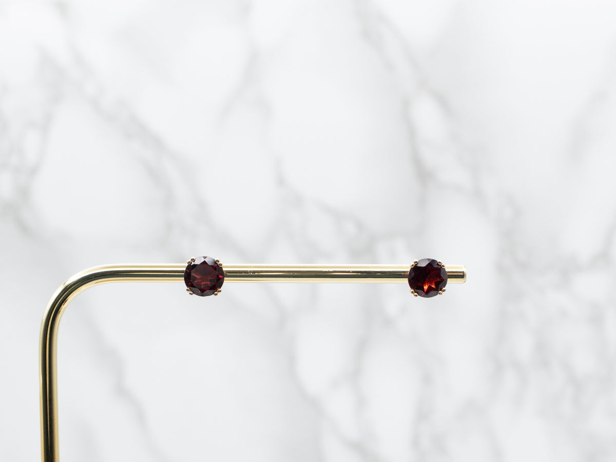 Deep Red Garnet Stud Earrings