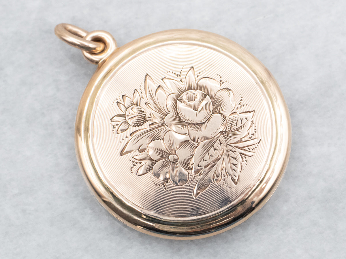 Antique Floral Locket with Original Engraving