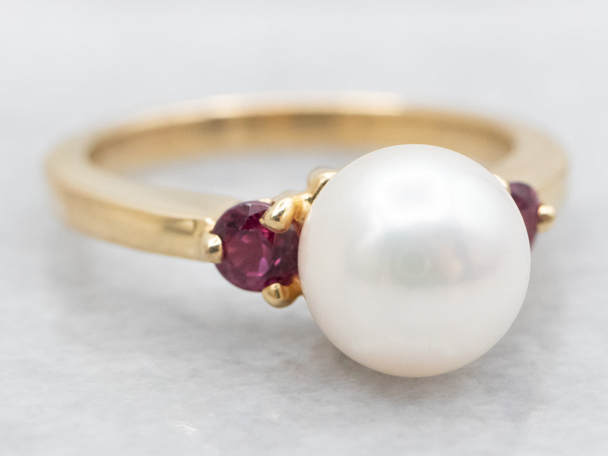 Saltwater Pearl and Ruby Ring