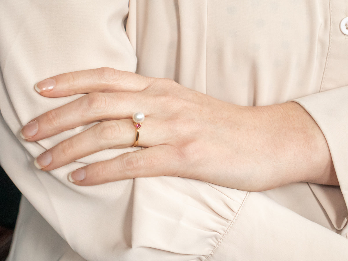 Saltwater Pearl and Ruby Ring