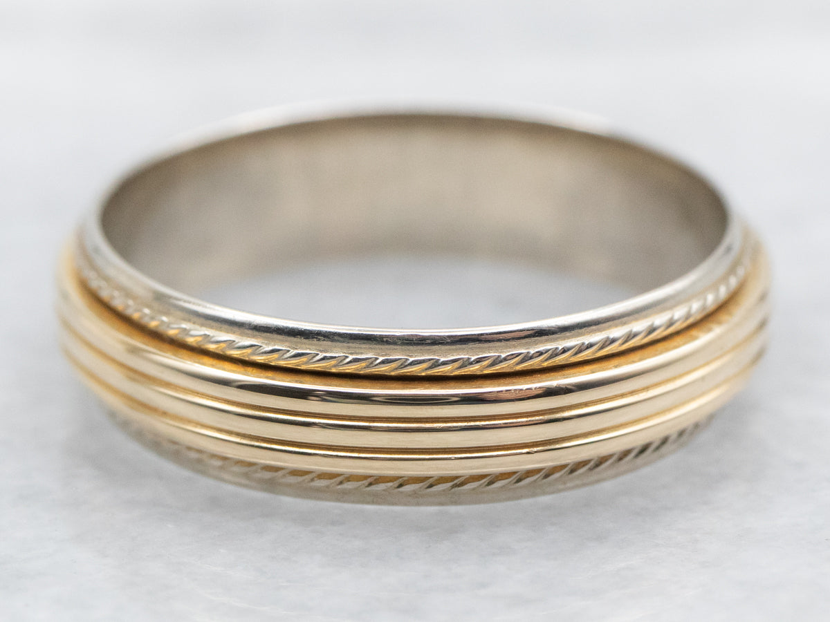 Grooved Wedding Band with Rope Twist Edge