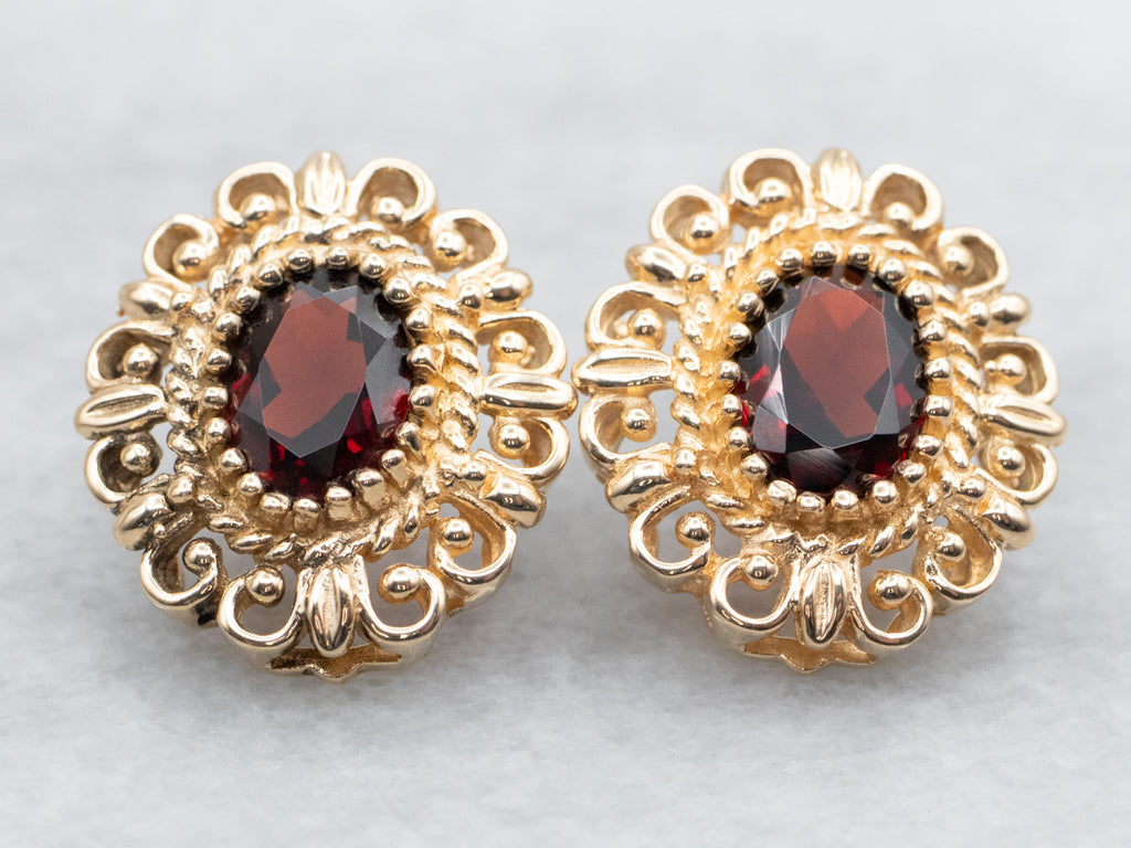 Spiral Gold Stud Earrings with on sale Garnet