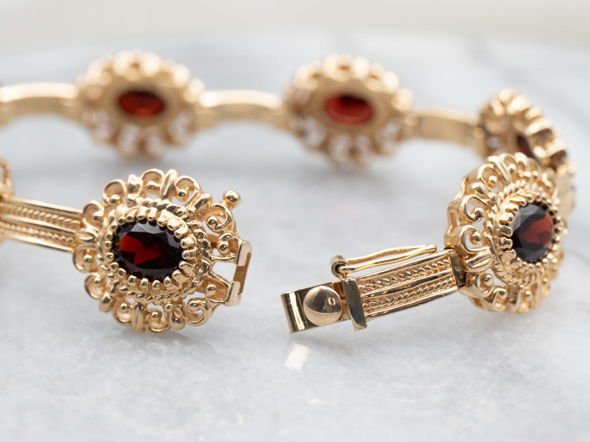 Garnet Bracelet with Scrolling Frame