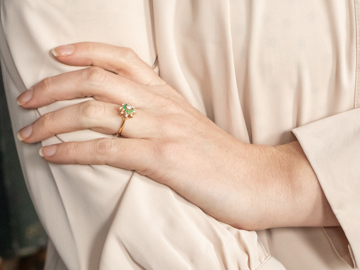 Gold Diamond and Emerald Ring