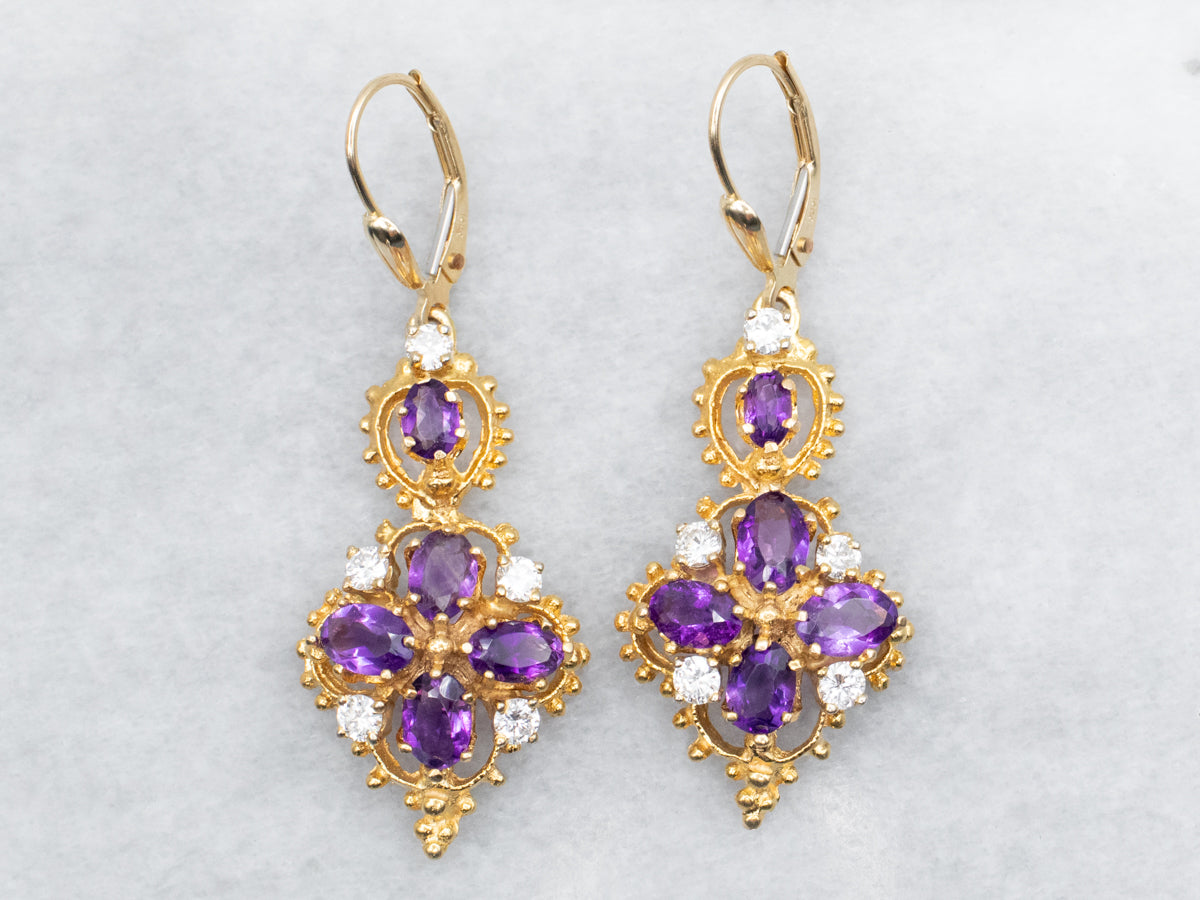 Amethyst and Diamond Drop Earrings