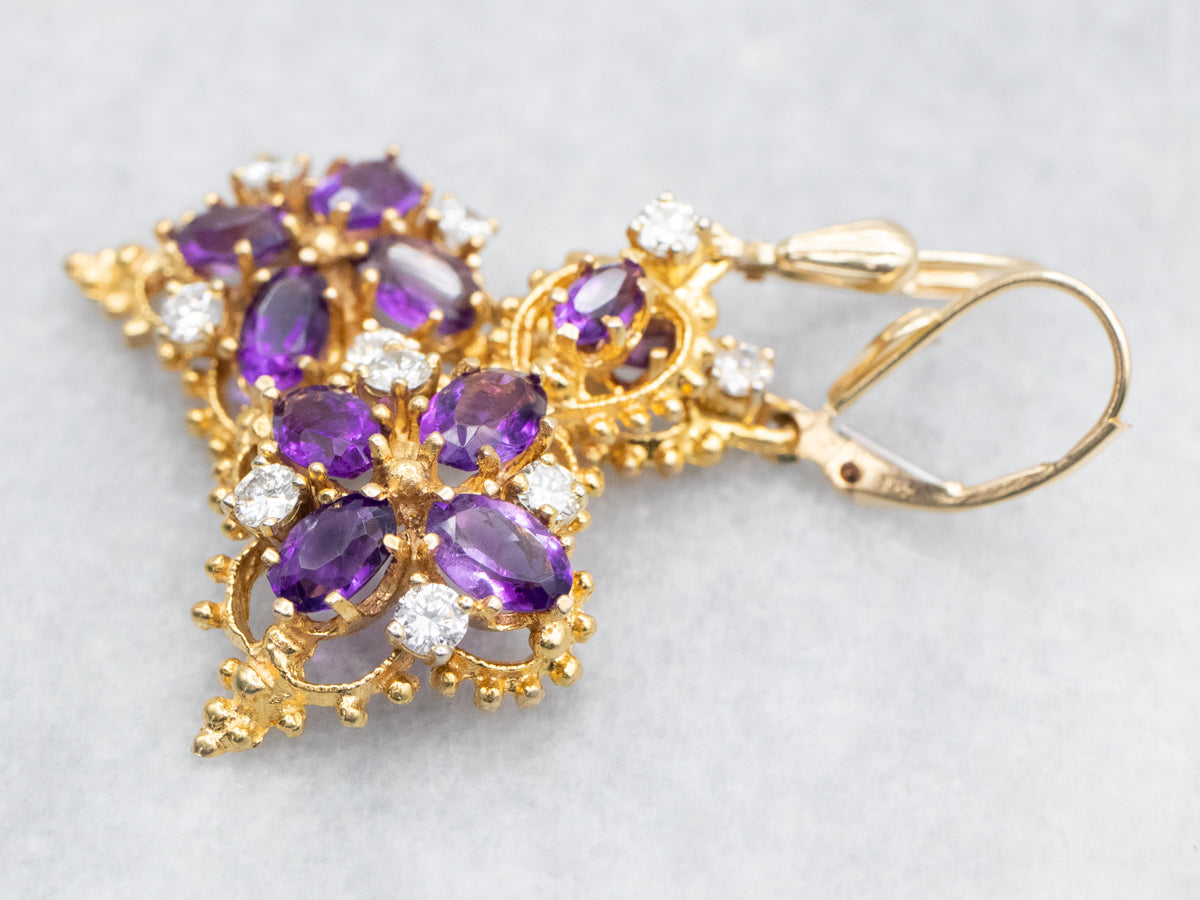 Amethyst and Diamond Drop Earrings