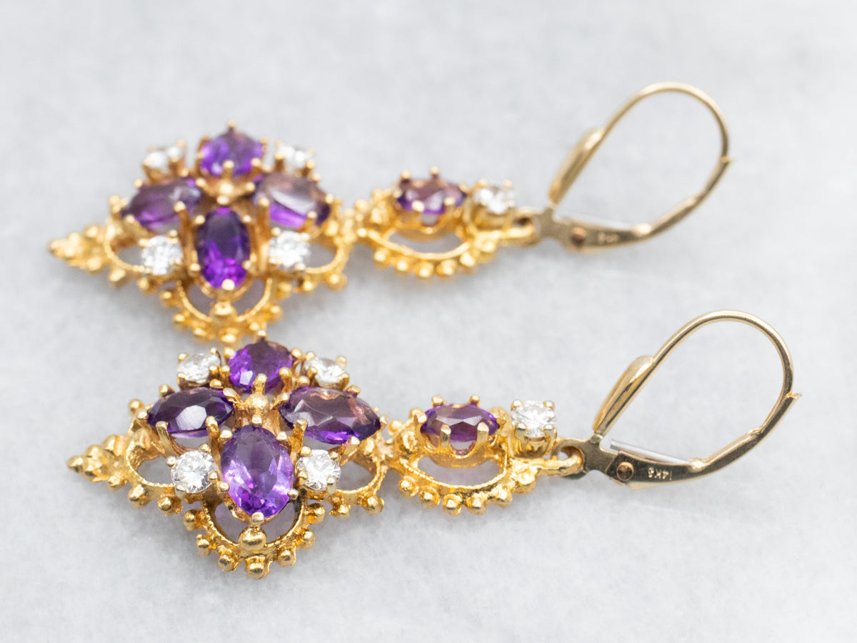 Amethyst and Diamond Drop Earrings