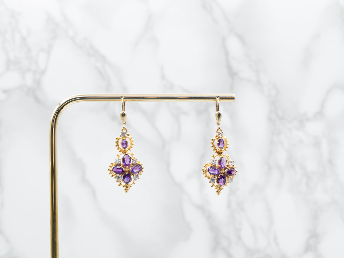 Amethyst and Diamond Drop Earrings