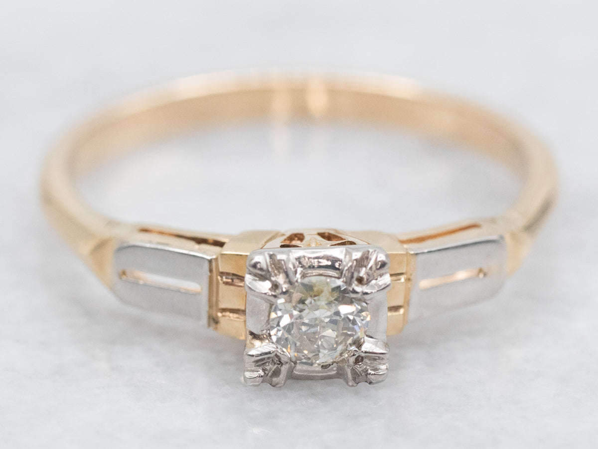 Retro Old Mine Cut Diamond Solitaire Engagement Ring