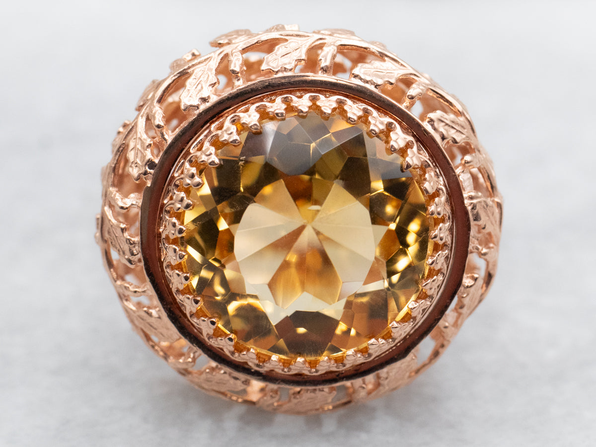 Rose Gold Round Cut Citrine Solitaire Ring