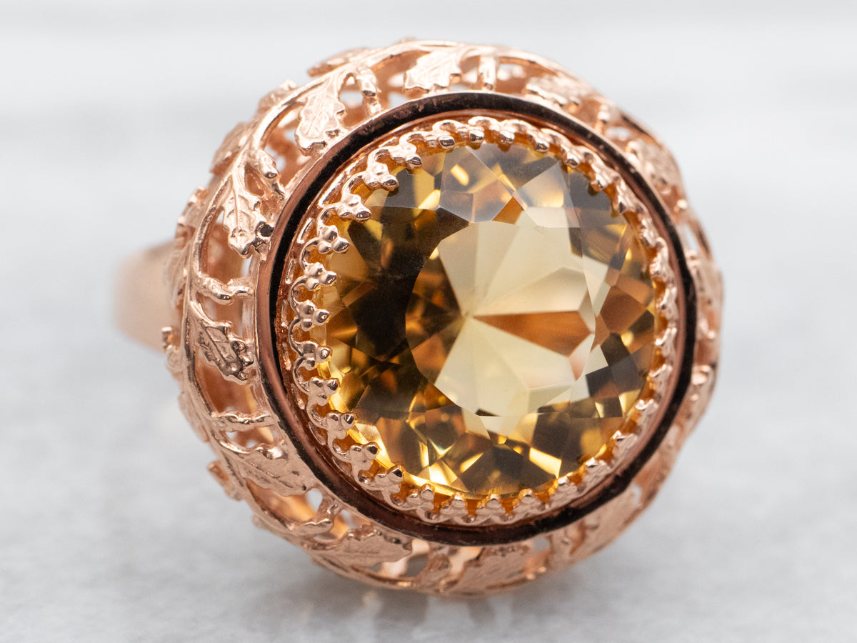 Rose Gold Round Cut Citrine Solitaire Ring