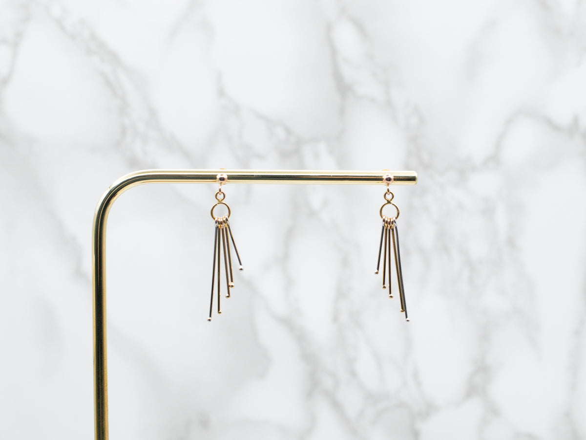 Tri Color Yellow, White, and Rose Gold Bar Tassel Drop Earrings