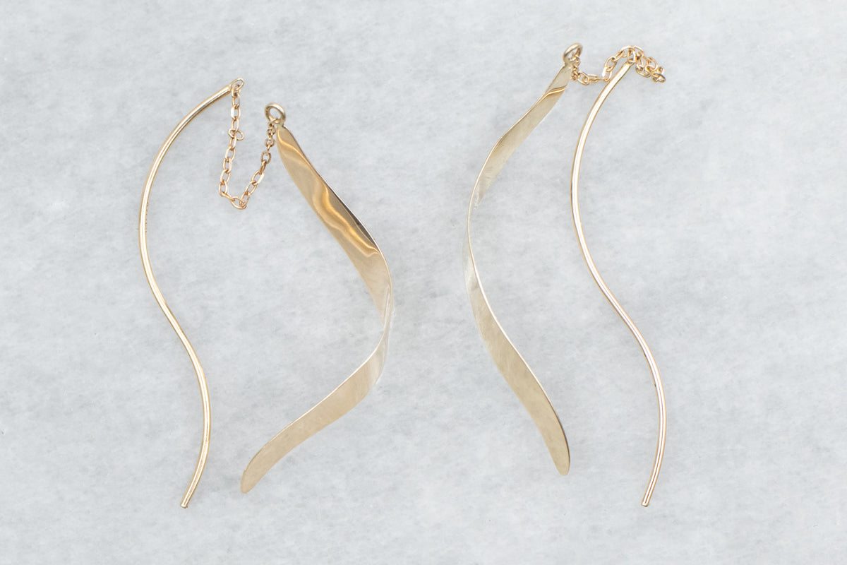 Yellow Gold Twisted Ribbon-Like Threader Earrings