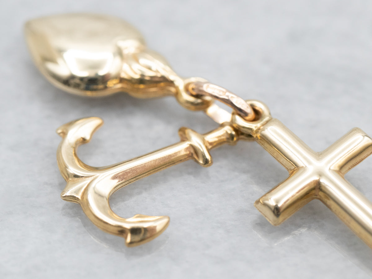 Religious Faith Hope and Charity Gold Charm