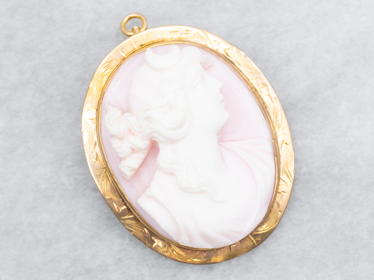 Mid-Century Pink Shell Cameo Pendant or Pin