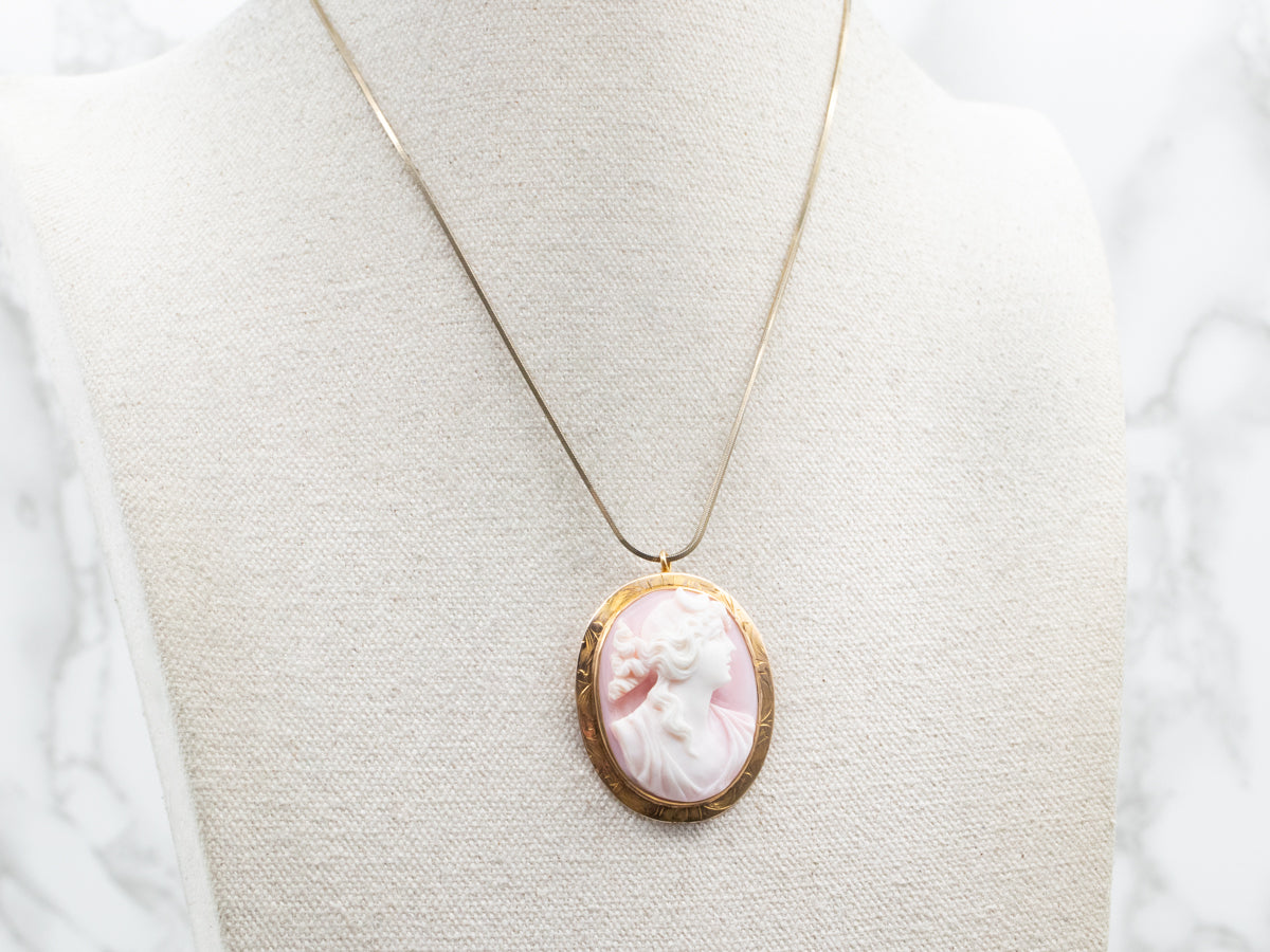 Mid-Century Pink Shell Cameo Pendant or Pin