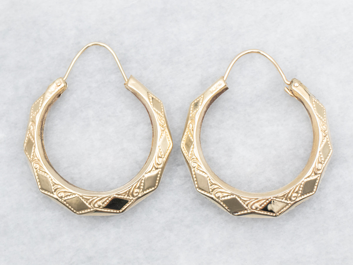 Etched Gold Hoop Earrings