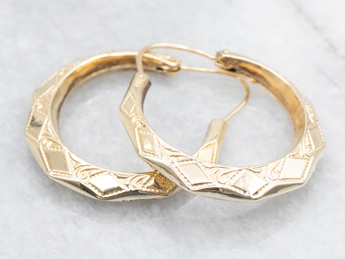 Etched Gold Hoop Earrings