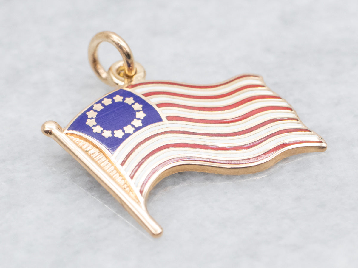 Yellow Gold Enamel Colonial Flag Charm