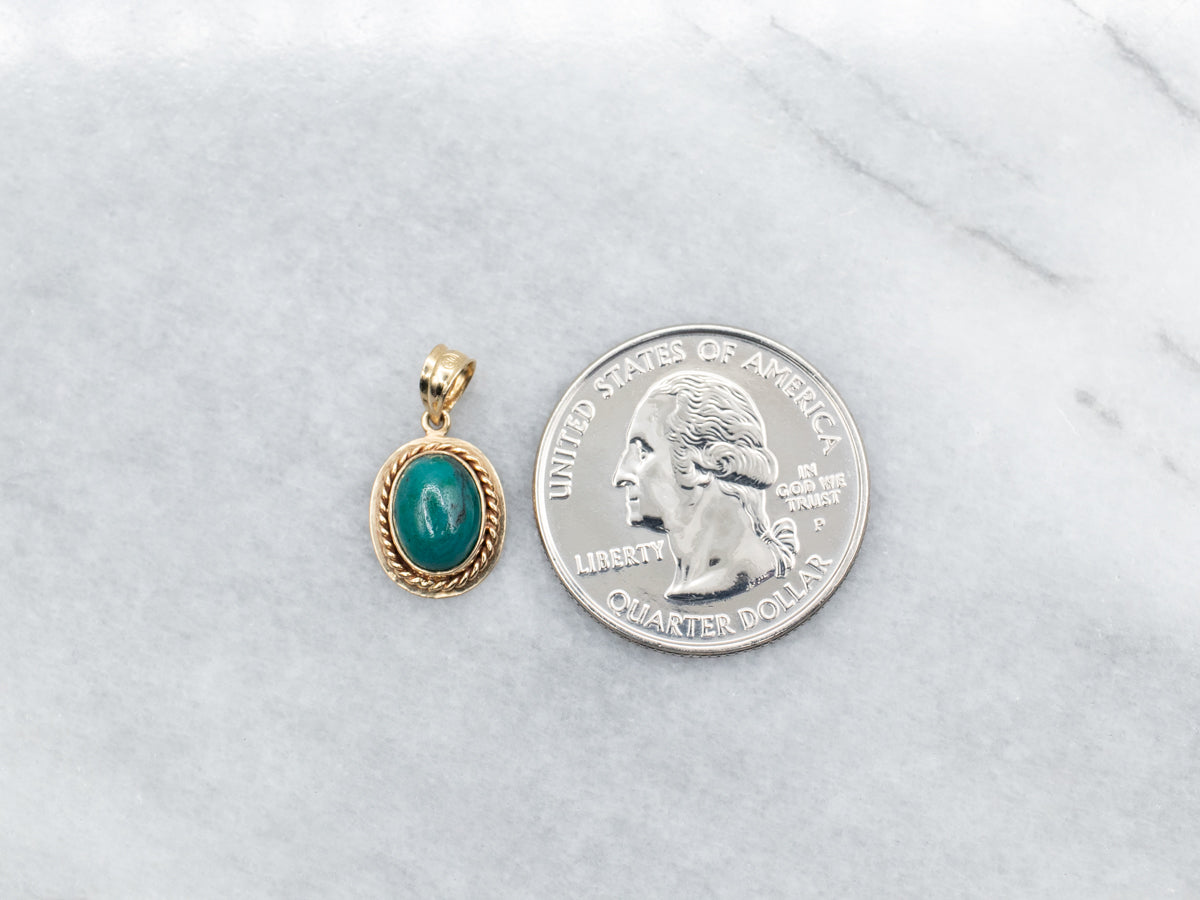 Yellow Gold Oval Chrysocolla Solitaire Pendant