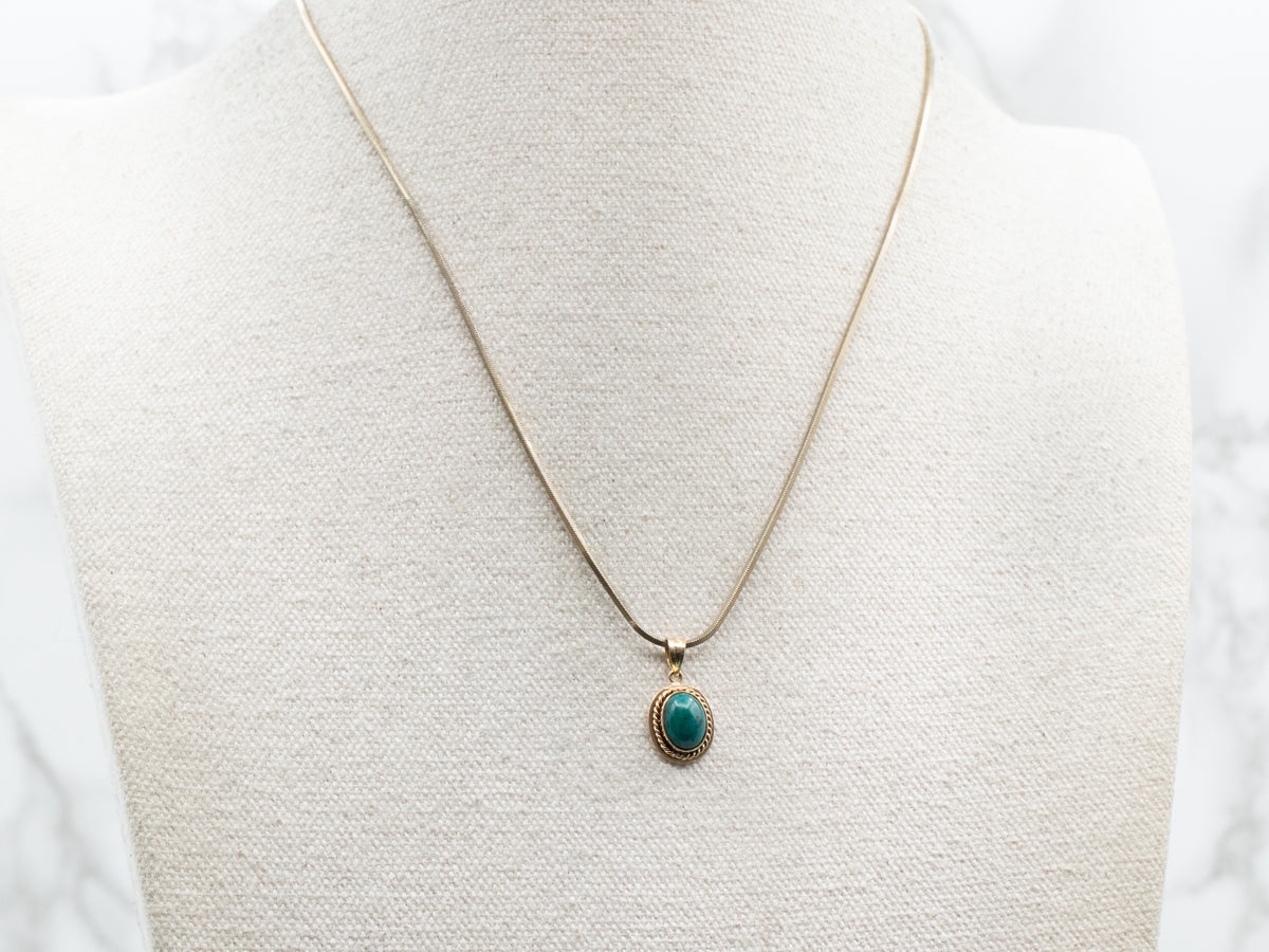 Yellow Gold Oval Chrysocolla Solitaire Pendant