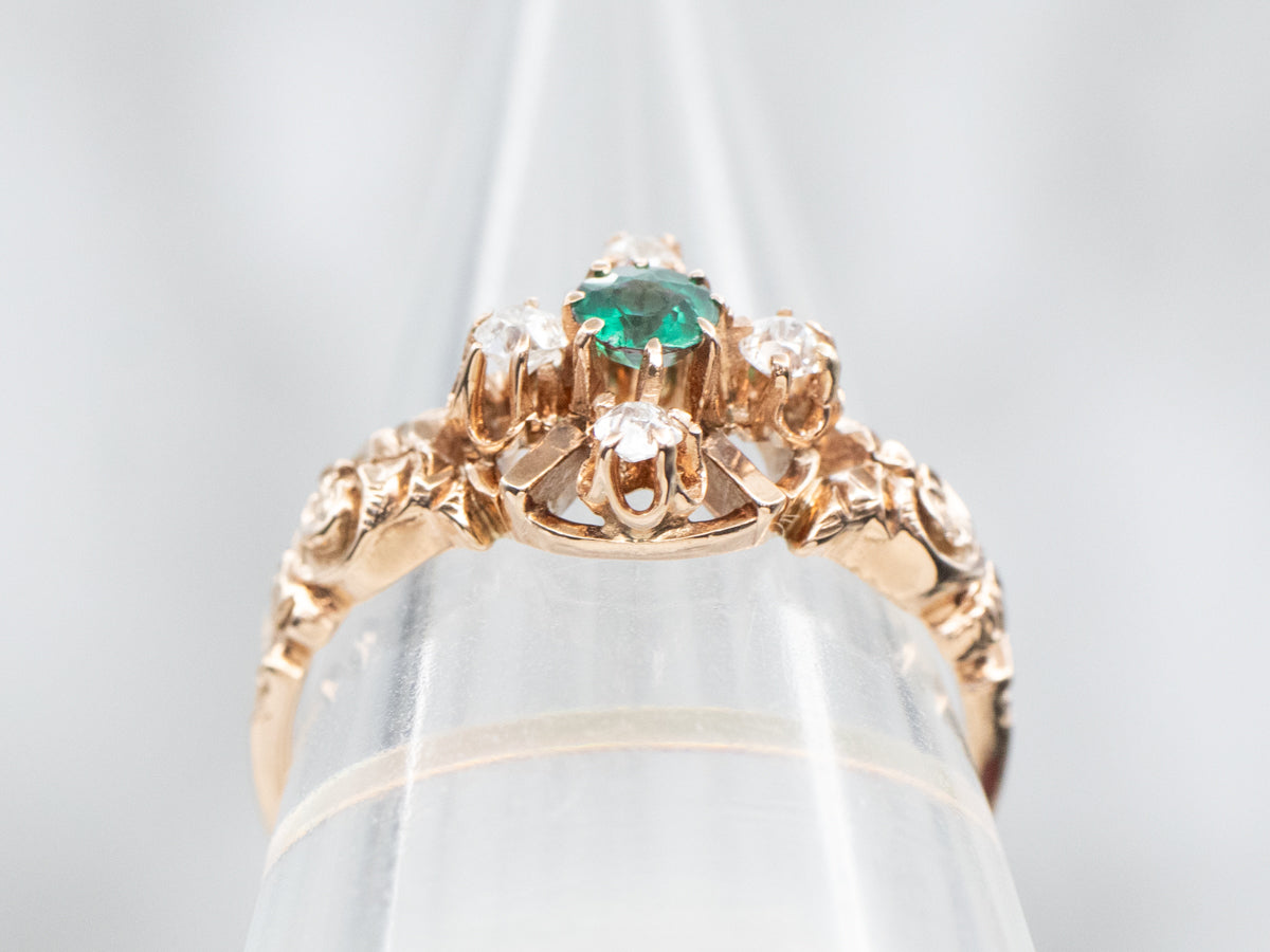 Victorian Gold Green Glass Doublet and Diamond Ring