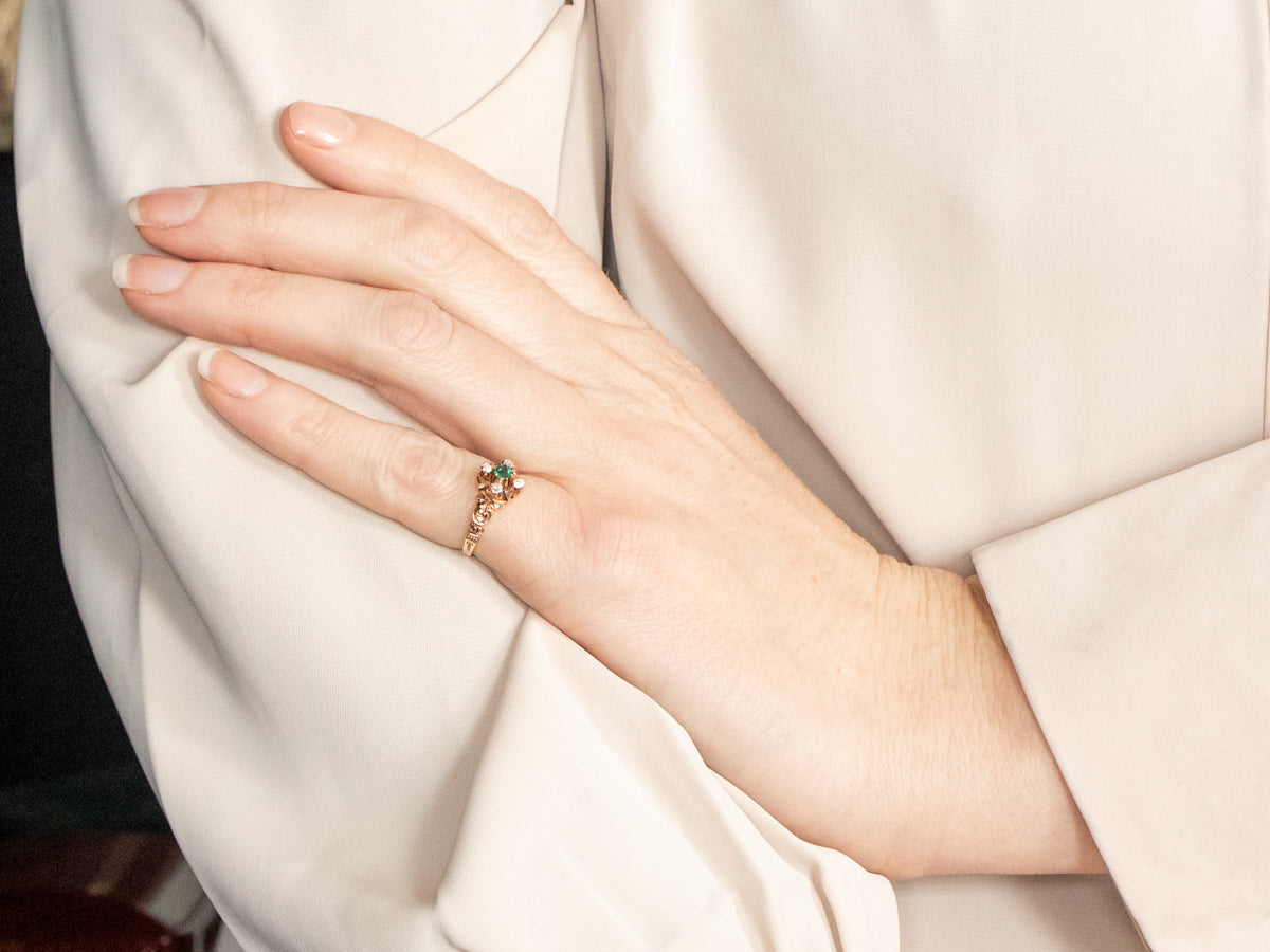 Victorian Gold Green Glass Doublet and Diamond Ring