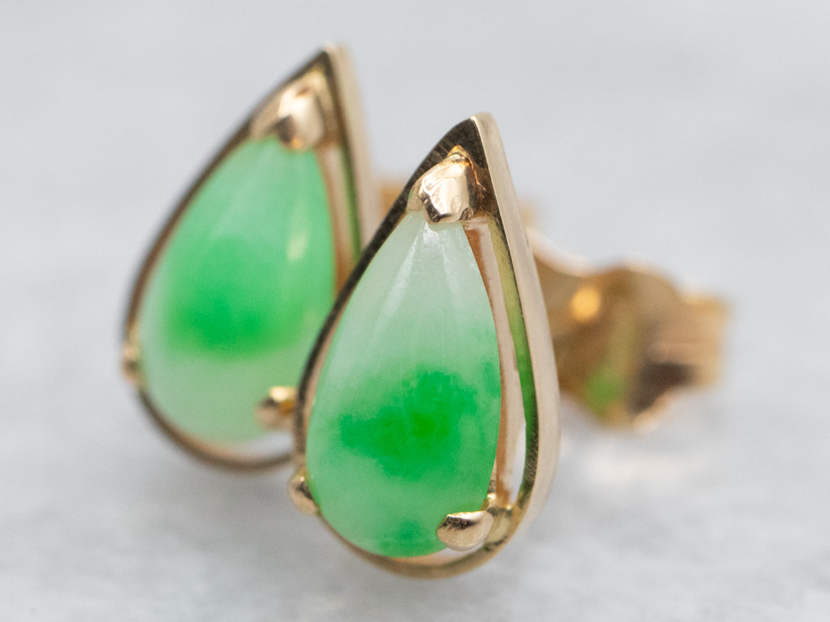 Yellow Gold Pear Cut Jade Stud Earrings