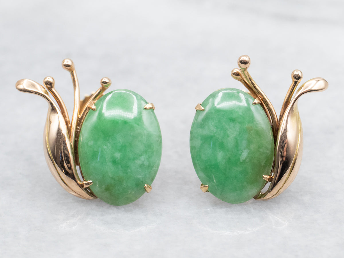 Vintage Yellow Gold Jadeite Stud Earrings